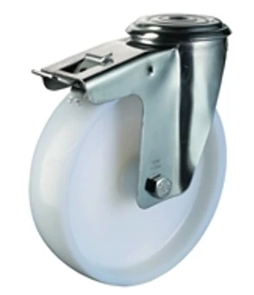 Hátfuratos kerék 125 L121.A90.125 forgó fékes villa fehér terhelhető: 300kg (BS)